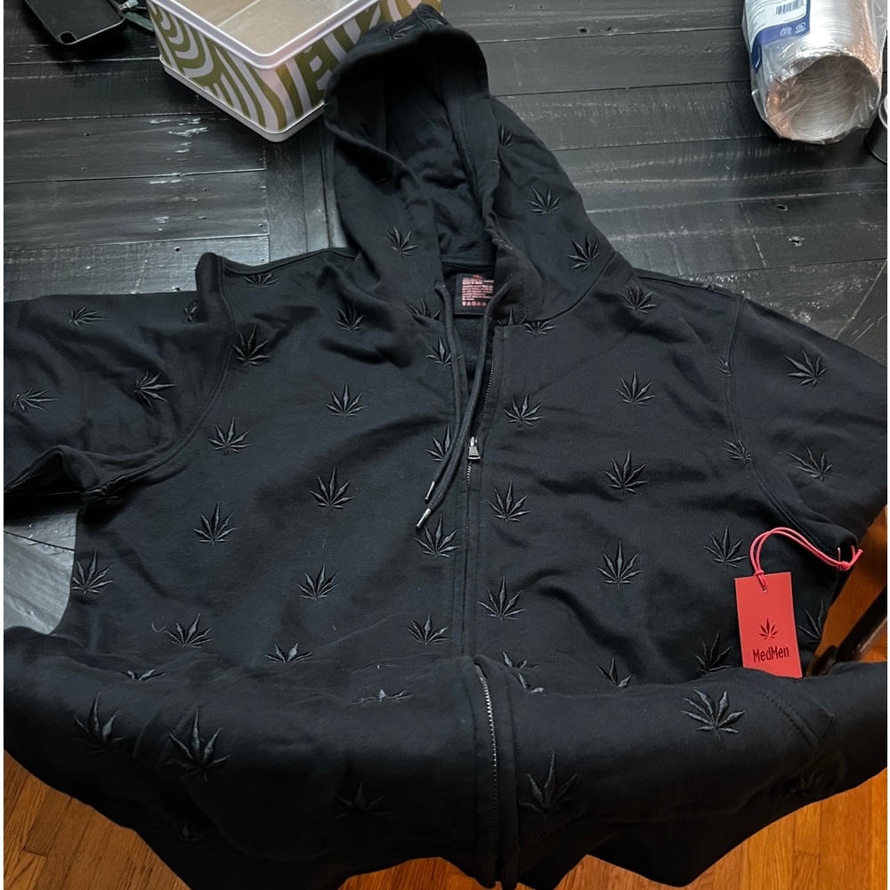 Black, MedMen, cannabis/marijuana leaf embroidered hoodie.